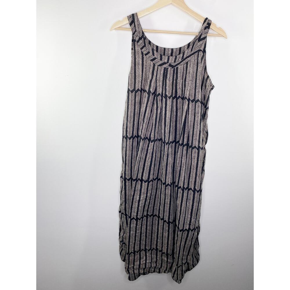 Amisha Womens Maxi‎ Dress L/XL Black Cream Boho Lagenlook Cotton India 4435